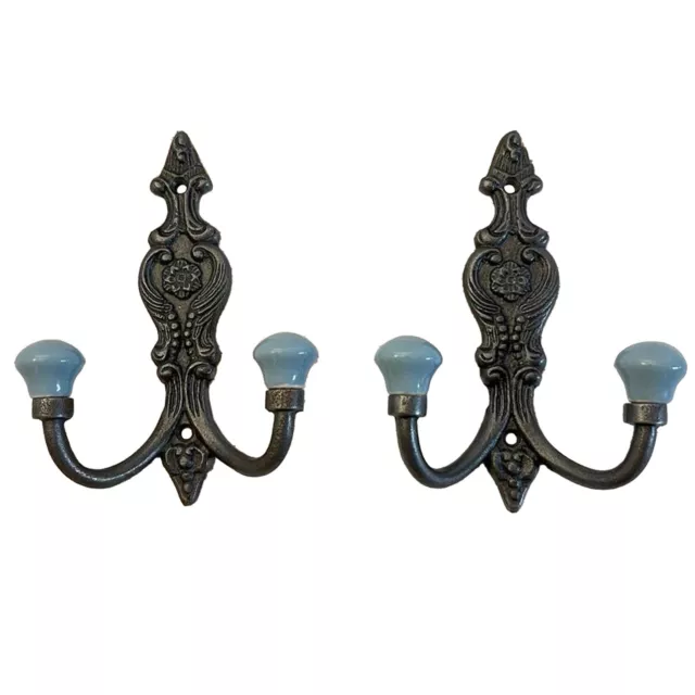 Set of 2 Cast Iron French Style Double Ornate hooks