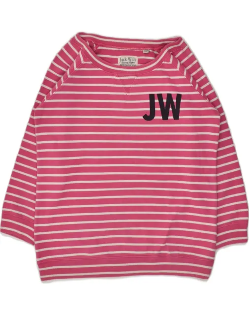 JACK WILLS Womens Sweatshirt Jumper UK 12 Medium Pink Striped Cotton AM07