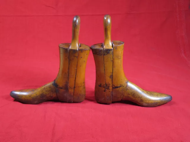 Antique pair bootmaker cobbler boot forms mold wooden western L and R P 4 RARE 