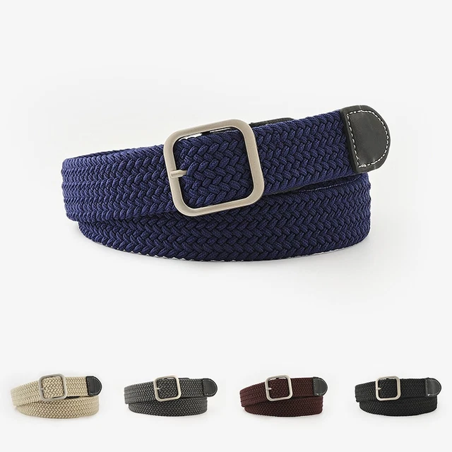 Uomo Cinture Maschile Comodi Intrecciato Traspirante Fibbia Tela Elastica Metal