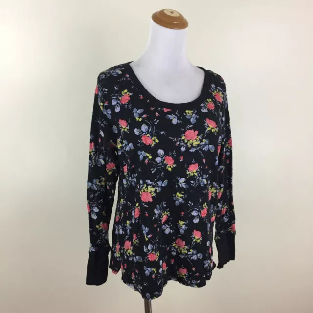 NWT VICTORIAS SECRET sz Medium Black Multi Color Floral Print Textured Shirt