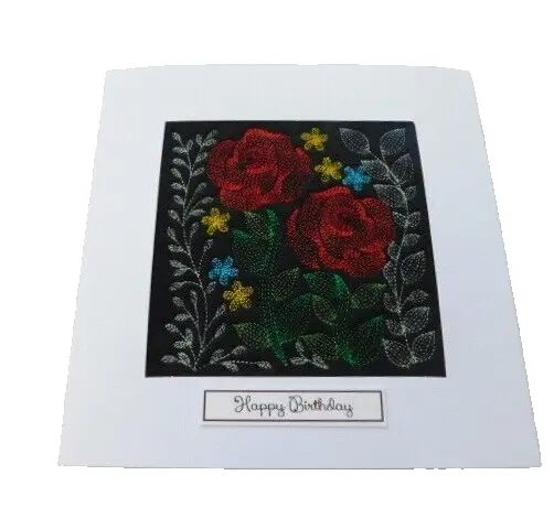 Complete handmade machine embroidery Birthday Card roses
