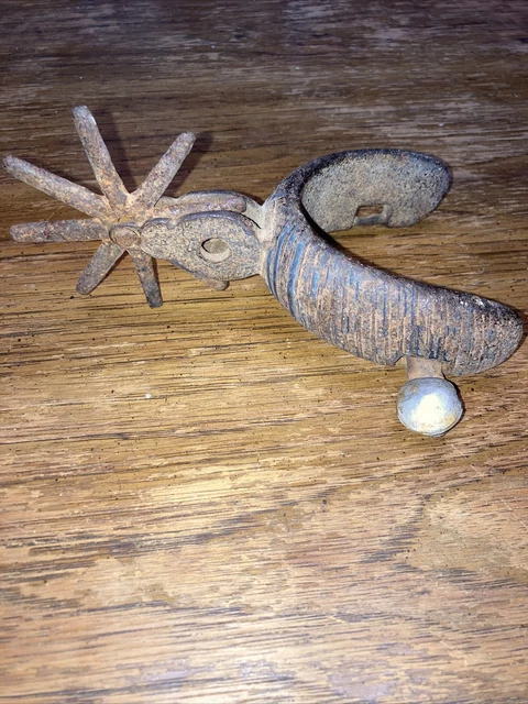 Antique Vintage Cast Iron Western Cowboy Hand Forged Spur, 8 Point Rowel