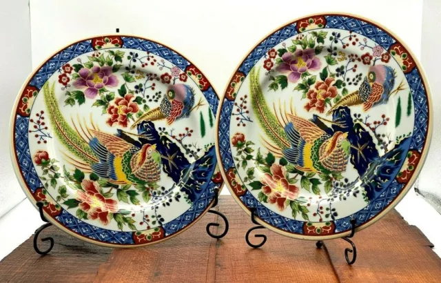 Beautiful Two Big Vintage Decorative Cabinet Plates Collectible Oriental 2