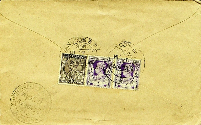 Burma 1958 3ps 2v Auf Abdeckung Rangoon Sich S.Indischem W / Indischem KG V 1a