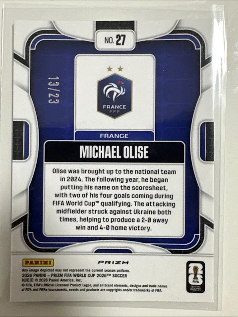  MICHAEL OLISE 2026 PRIZM FIFA WORLD CUP Cracked Ice /23 #27 FRANCE $999 Motiv 