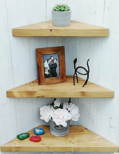 Chunky Rustic Wooden Solid Wood Floating Corner Shelf 3 Larger Sizes /10 Colours