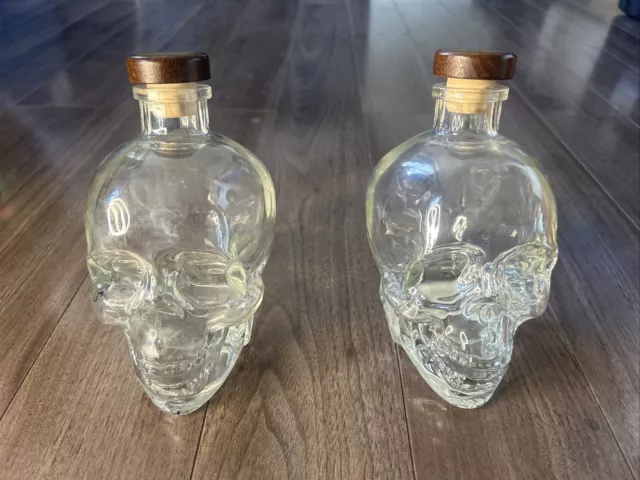 2 Clear Crystal Head Vodka Skull Bottles 750 ml