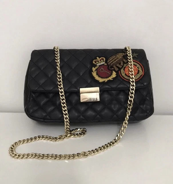 BORSA ZARA NERA ecopelle catena dorata COME NUOVA EUR 15,00