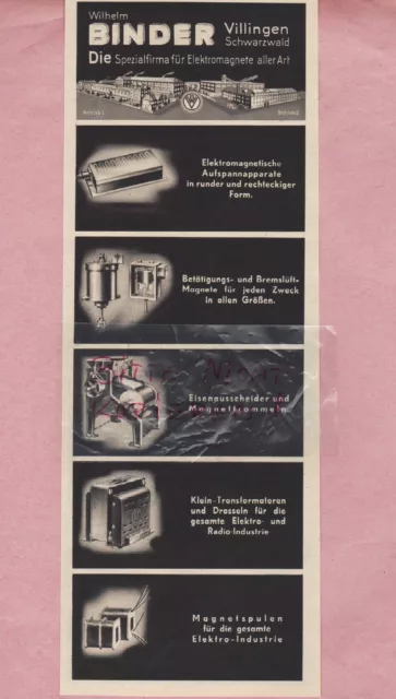 VILLINGEN-SCHWARZWALD, Werbung 1936, Wilhelm Binder Firma Elektro-Magnete