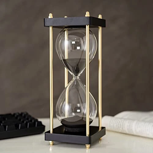 60 Minutes Hourglass Timer, Large Sand Timer for Gift, 1 Hour Black-gold 60mins