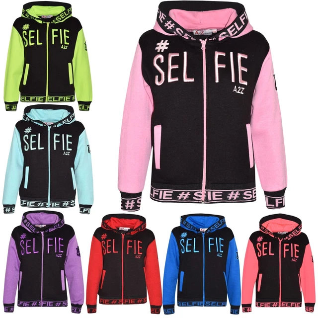 Bambini # Selfie Ricamato con Cappuccio Giacche Felpa Zip Top Per