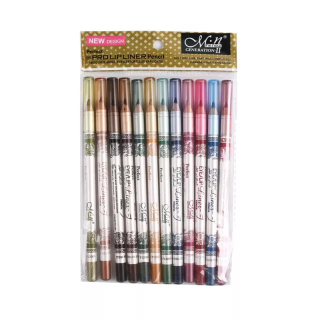 Eye Shadow Pencil Lip Liner Eyeliner Pen Eye Makeup 12 Colors Cosmetic Set