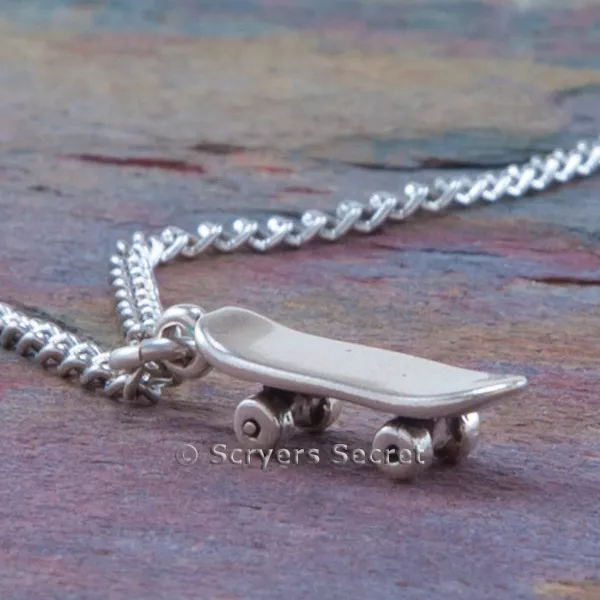 925 sterling silver SKATEBOARD 3D Skate Board Charm Pendant Chain Necklace
