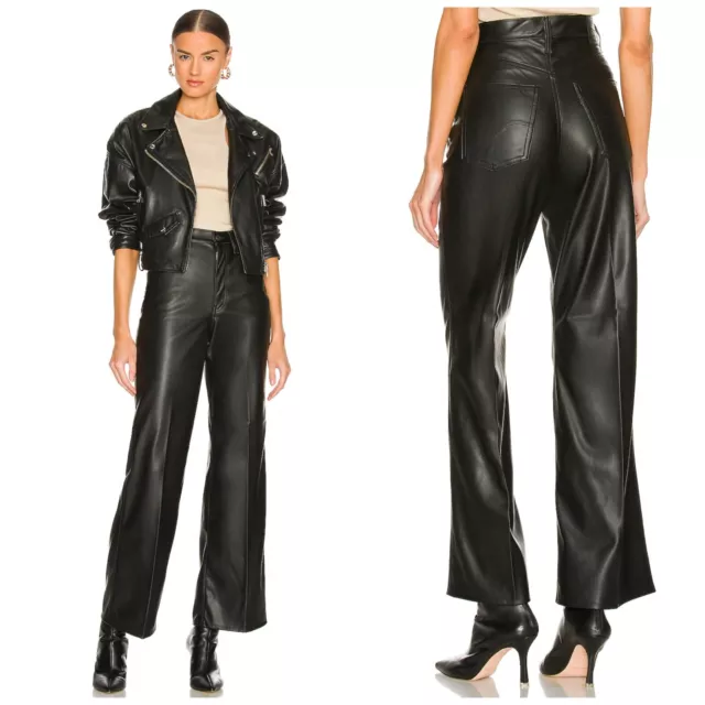 LEVIS PREMIUM WOMENS 70s High Rise Flare Pants Faux Leather Black 30 32 ...