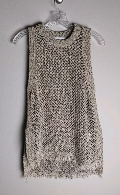 Anthropologie John + Jenn Crochet Shimmer Boho Fringe Sweater Tank Medium