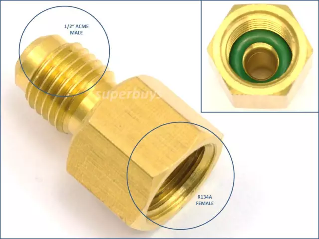 AC Adaptor Air Con Thread 1/4" SAE Female to 1/2" ACME Male Refrigerant Valve