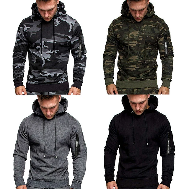 Uomo Felpa con Cappuccio Casual Mimetico Tasca Slim Fit Maglione Pullover Maglia