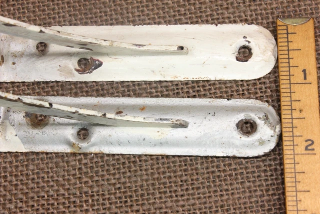 2 Old Shelf Support Brackets 4 X 5" Rustic White Silver Paint Vintage Industrial 6