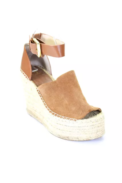 Marc Fisher LTD. Women's Suede Ankle Strap Platform Wedge Sandals Brown Size 8.5