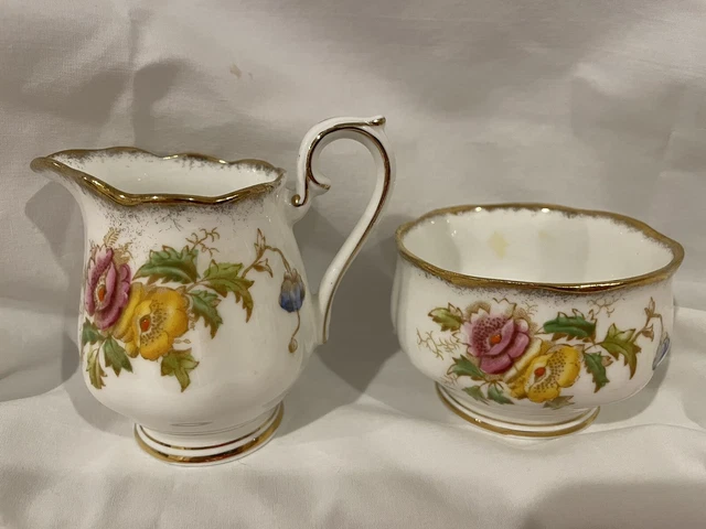 ROYAL ALBERT Bone China Creamer and Open Sugar Bowl Set England Gold Trim