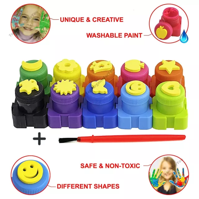 11PCS Kids Finger Painting Set Fun Stamps Blocks Brush Non Toxic Washable Paint 3