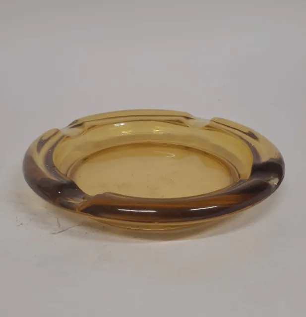 Vintage Amber Cigar Glass Ashtray Round Orange Brown Mid Century Modern EUC 8”