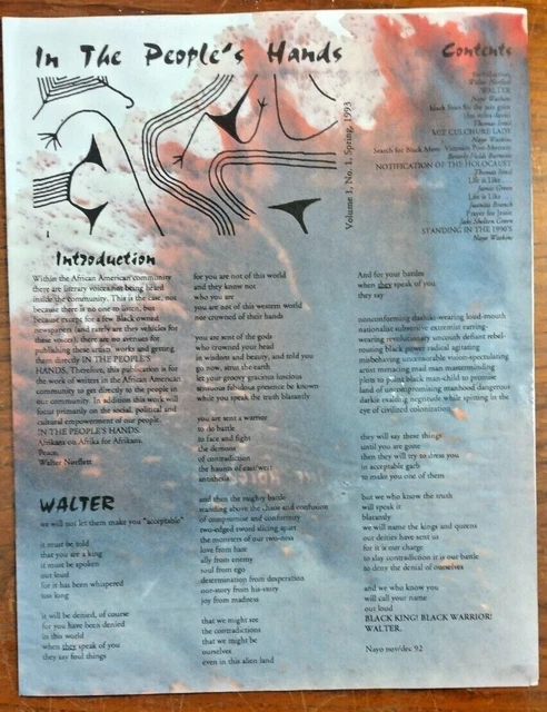 In The Peoples Hands Poetry Newsletter Vol 1 No 1 Signed by Nayo Barbara Watkins