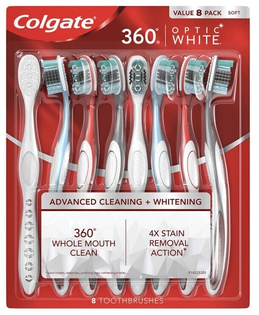 Cepillo de dientes manual Colgate óptica blanco 360, suave [8 piezas]
