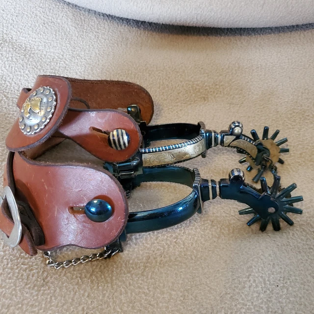 Garcia style Sterling Silver Inlaid blued Spurs GORGEOUS 😍