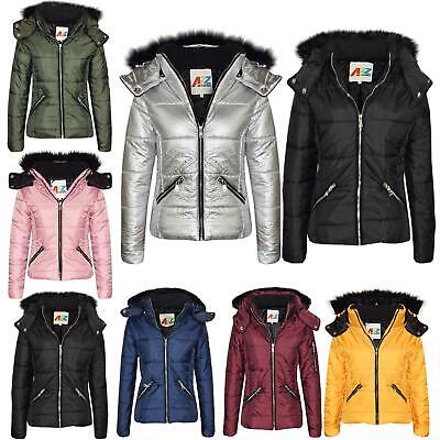 Kids Quilted Puffer Coat Faux Fur Collar Hood Jacket New Fashion Girls 2-13 yrs