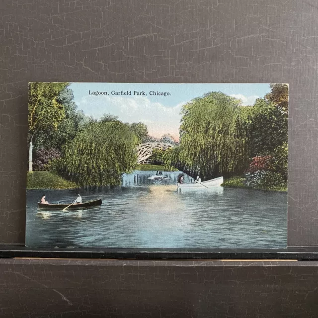 Garfield Park Lagoon Rowing Boats Chicago Illinois Antique Vintage Postcard UNP