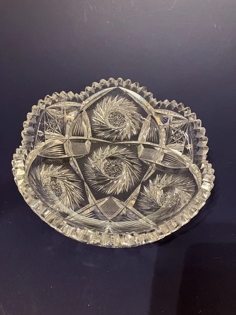 ABP American Brilliant Cut Glass Low Bowl-Nice Condition