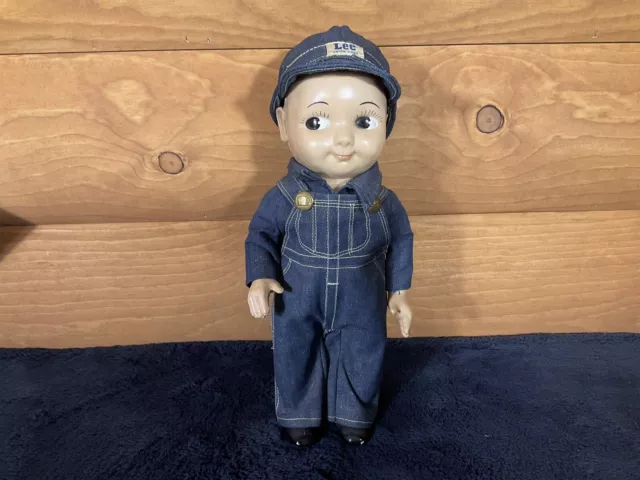 VINTAGE BUDDY LEE HARD PLASTIC Railroad Engineer Doll Union Made Denim ...