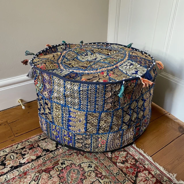 Indische handgefertigte bestickte Pouffe Hocker Bodenkissen böhmisch Boho Patchwork