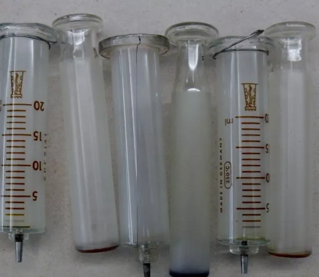 3 Stück Glasspritze Glaskolben Spritze Top-Zustand Medizin Arzt Instrument 5