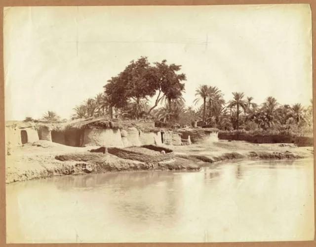 Village on the Nile, Egypt. 1880s unmounted Gabriel Lekegian albumen photograph