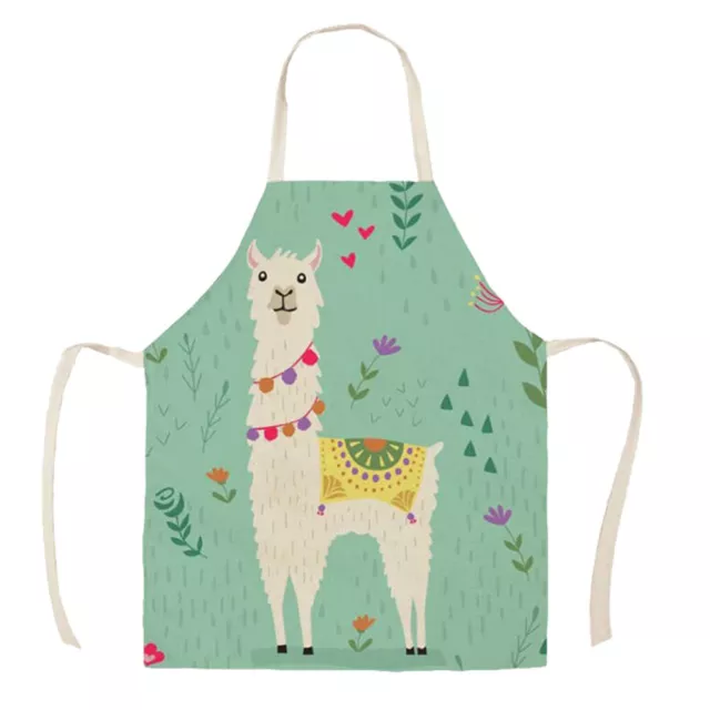 fr Cartoon Alpaca Apron Linen Waterproof Cooking Bibs Oilproof Pinafore for Adul