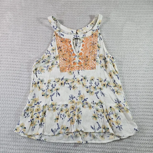 Skies Are Blue Tank Top Women's Small Embroidered Floral Print EUC