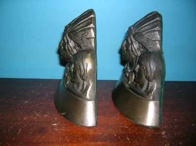 Antique Native American Indian family bookends, bronze or brass, 7 1/ii lbs. vii