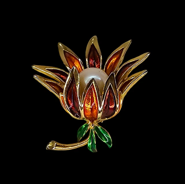 Broche Vintage Signée SPHINX Avec Strass - Métal Doré Et Brillants, Excellent état