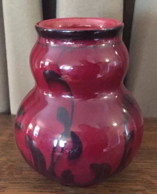 Vintage Lux Ivora Gouda Vase - Holland - Glossy Finish, Maroon & Black