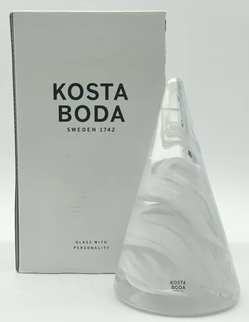 Kosta Boda Sweden Art Glass Tree Cone Atoll White Swirl Christmas Anna Ehrner A 2