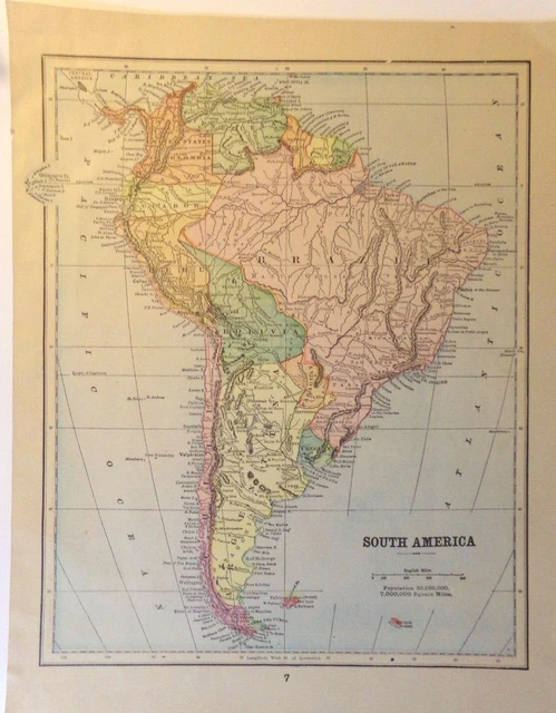 1894 Map of Maine and South America From Peerless Atlas of The World Vintage