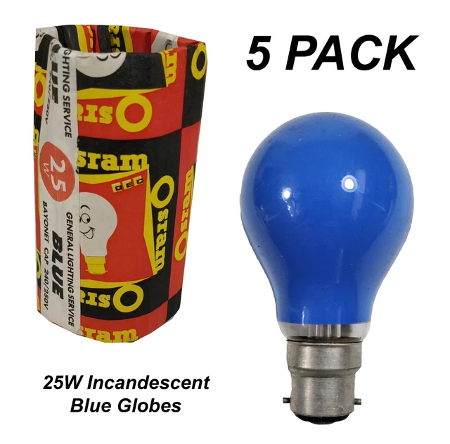 5 X BLUE Coloured Party Festoon Light Globes 25W B22 Bulbs