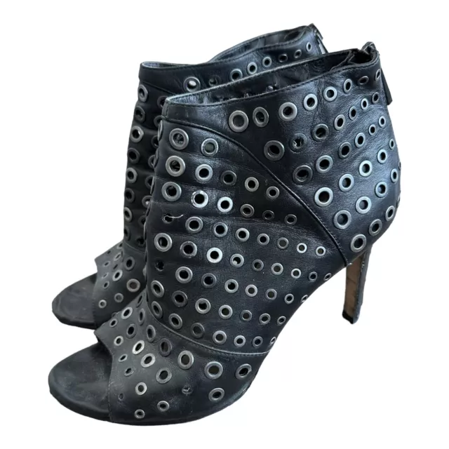BCBGMaxAzria Womens Black LANGE Leather Booties Grommets Heels Shoes 9 M 2