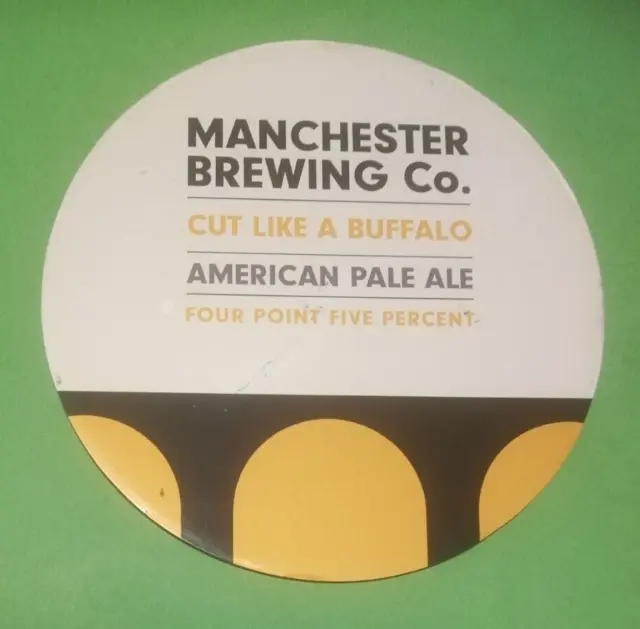 Beer pump clip badge front MANCHESTER brewery CUT LIKE A BUFFALO real ale CLOSED