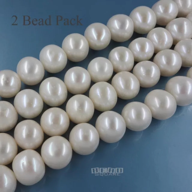2 Freshwater Cultured Pearl Beads Egg Round Beads Off White [Options: 12mm-14mm]