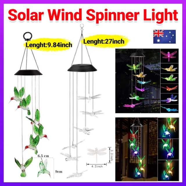Wind Chimes Solar Powered LED Lights Changing Hanging Garden Yard Outdoor Decor