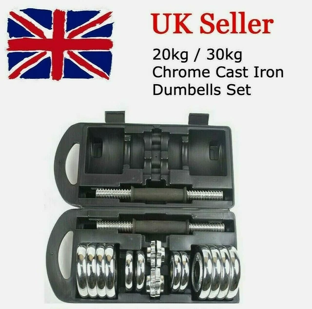 Adjustable Chrome Cast Iron Dumbbell Set Pair 20KG 30KG Workout Dumbbells Weight